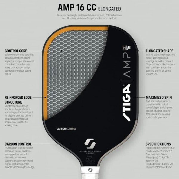 Фото - Ракетка для пиклбола Stiga AMP CC 16 Elongated (3202-0318-04)